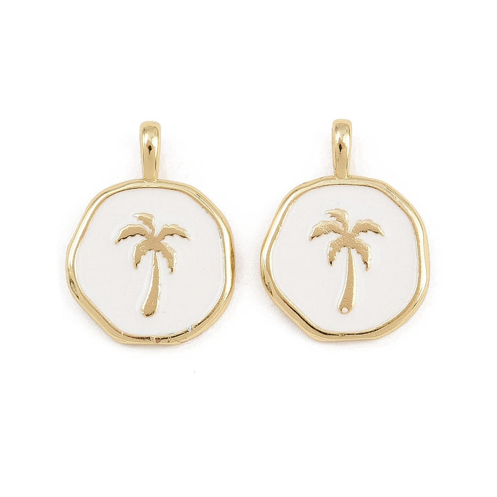 Gold &amp; White Coconut Tree Enamel Charm