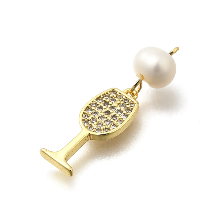 Gold Pavé Wine Glass &amp; Pearl Charm
