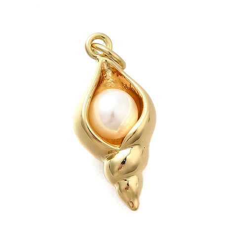 Gold Spiral Shell & Pearl Charm