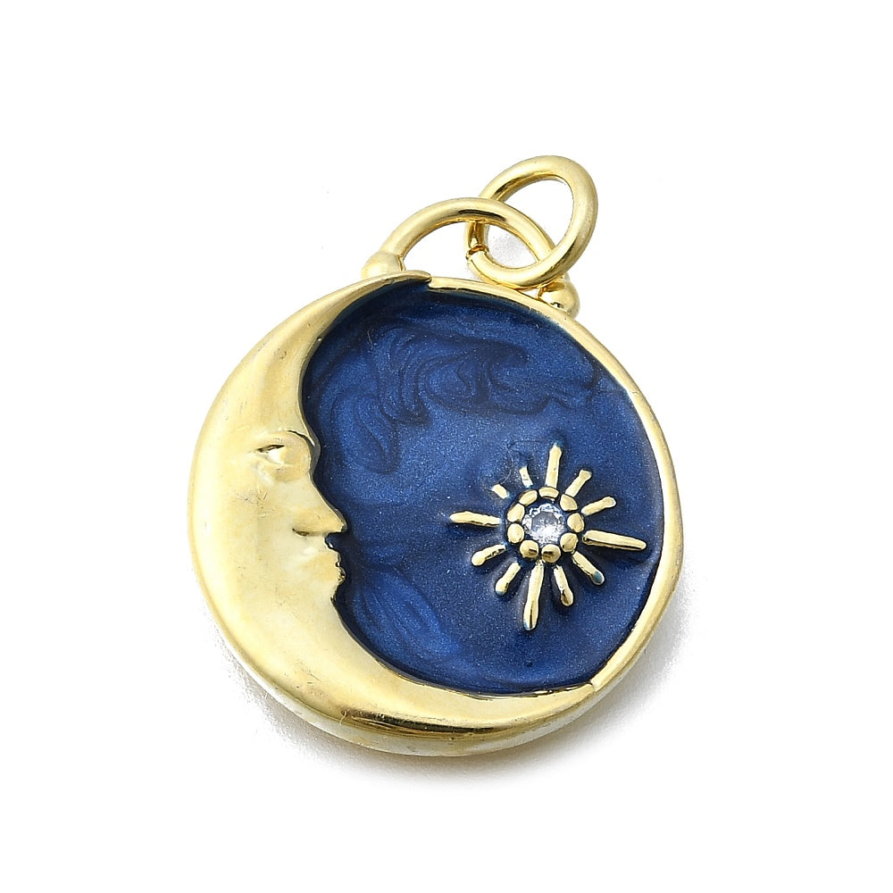 Gold &amp; Dark Blue Moon &amp; Star Charm