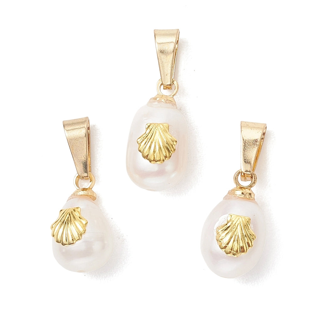 Pearl with Gold Shell Charm