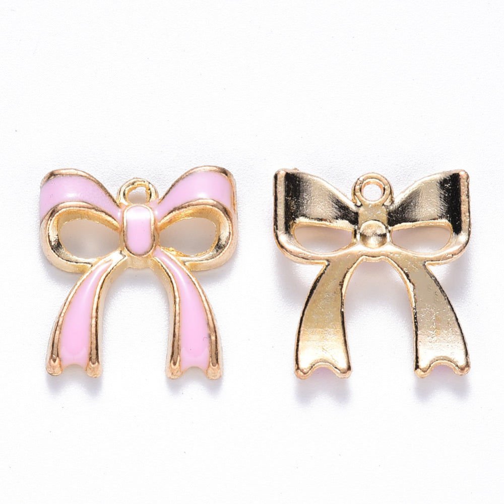 Pink/White Bow Enamel Charm