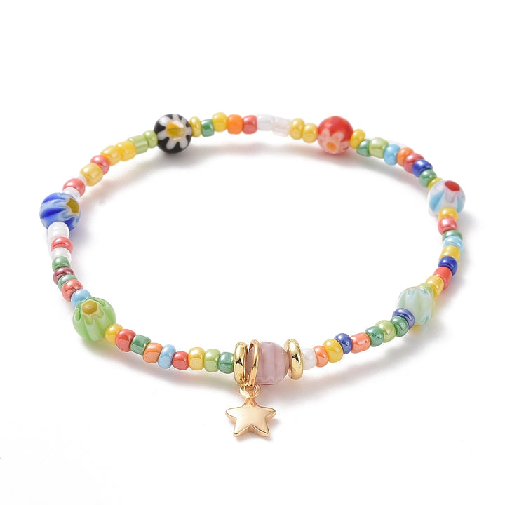 Colorful Glass Beaded Bracelet with Star Charms