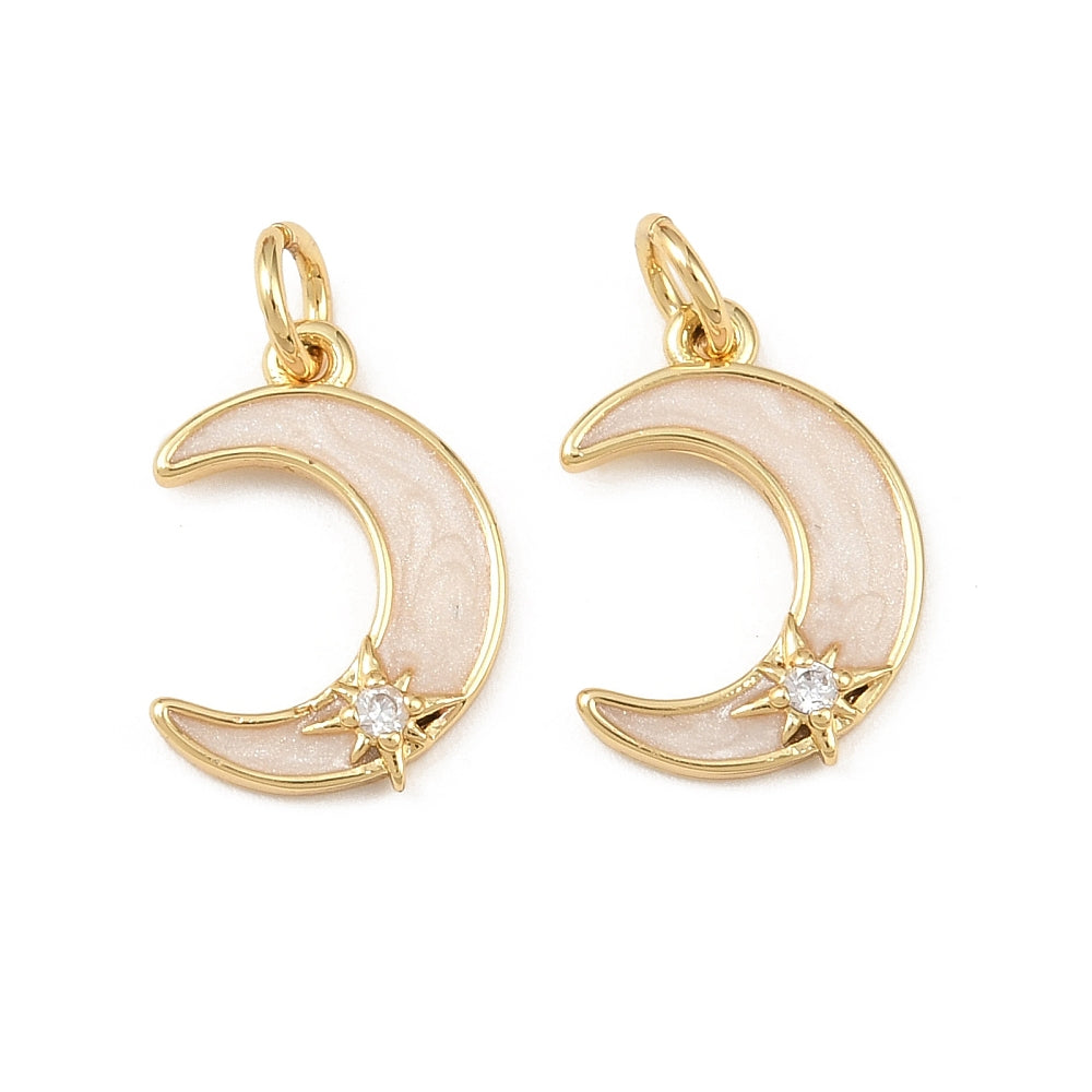 Gold Enamel Moon with Pavé Star Charm