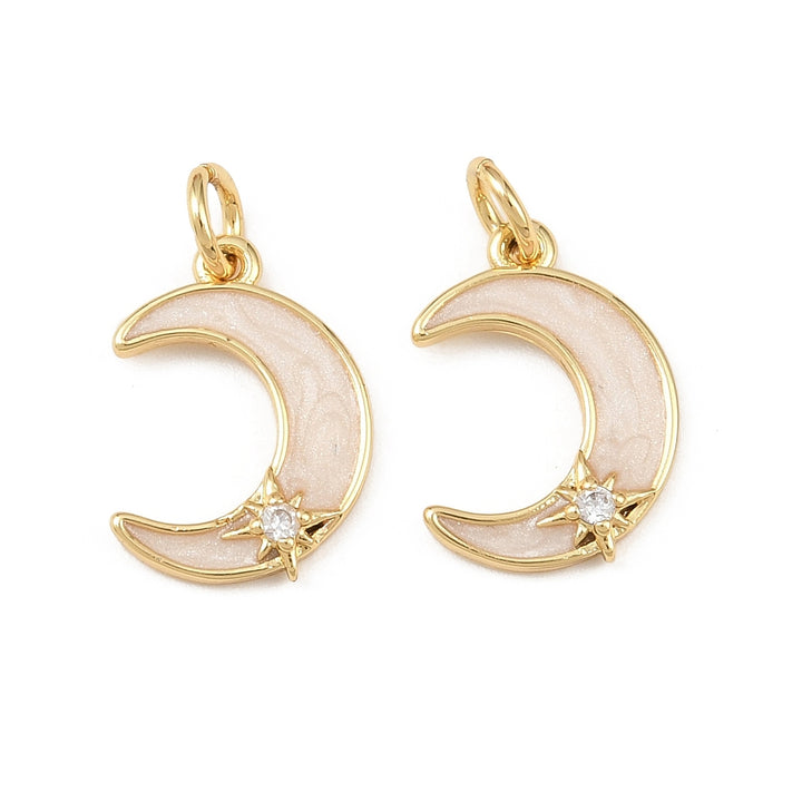Gold Enamel Moon with Pavé Star Charm