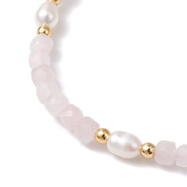 Natural Rose Quartz &amp; Freshwater Pearl Beaded Bracelet