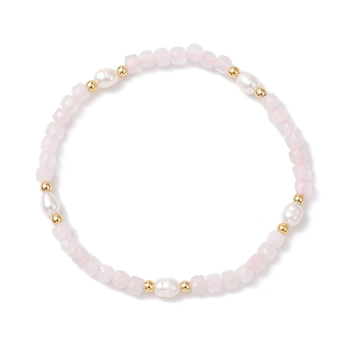 Natural Rose Quartz &amp; Freshwater Pearl Beaded Bracelet