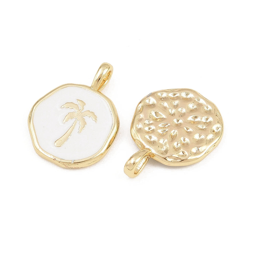 Gold &amp; White Coconut Tree Enamel Charm