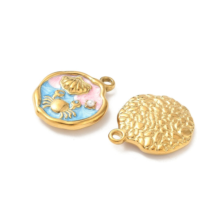 Pink, Blue, &amp; Gold Enamel Crab &amp; Pearl Charm