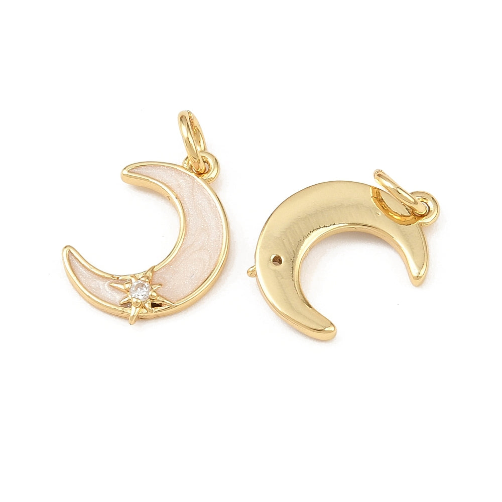 Gold Enamel Moon with Pavé Star Charm