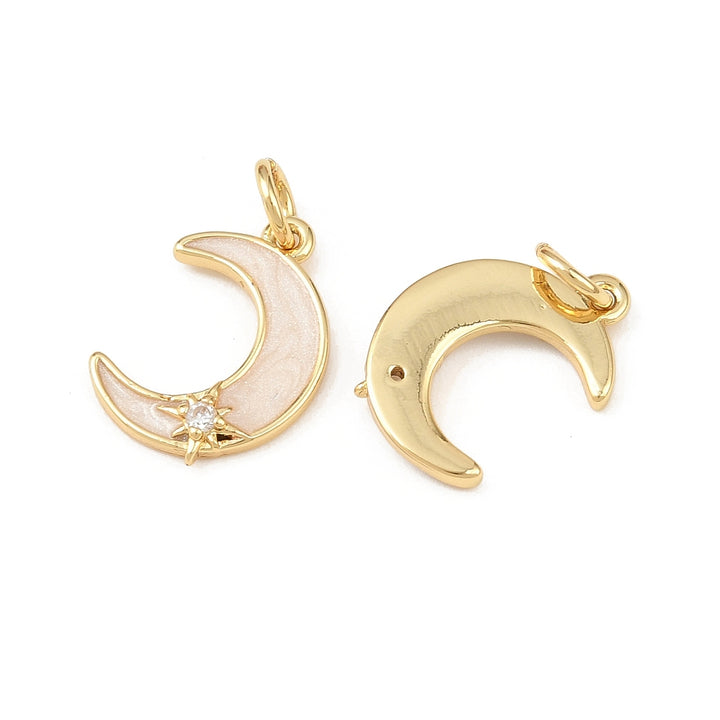 Gold Enamel Moon with Pavé Star Charm