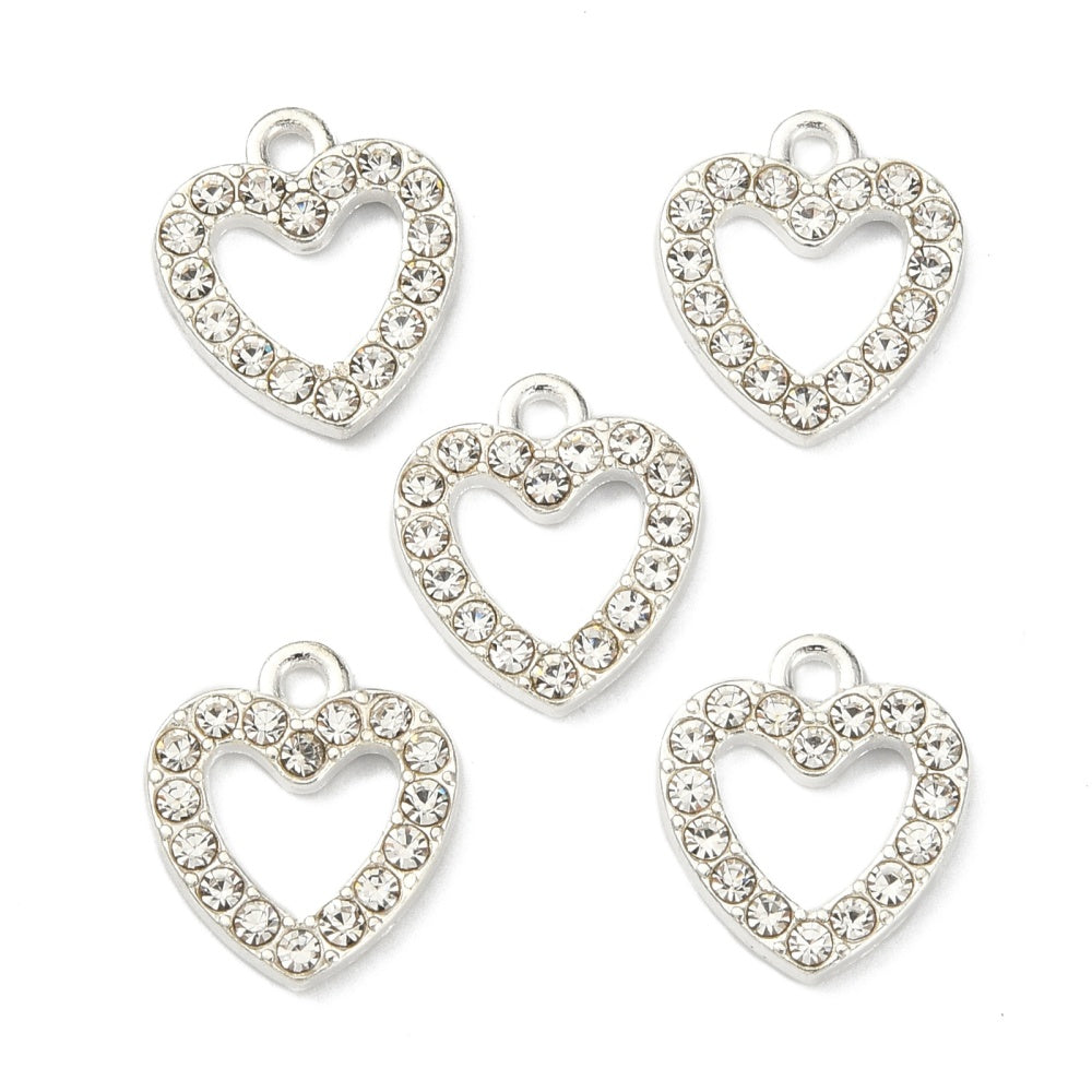 Silver Rhinestone Heart Charm