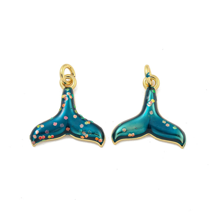 Gold &amp; Teal Sparkle Mermaid Tail Charm
