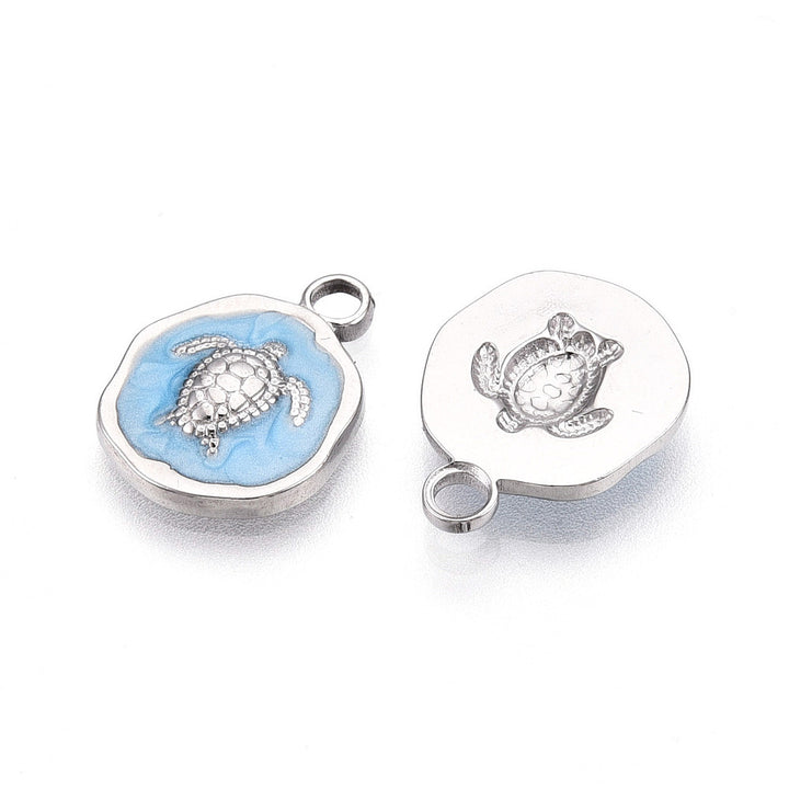 Silver Sky Blue Turtle Enamel Pendant